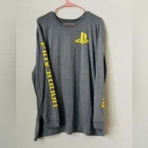 Sony PlayStation Gray And Yellow Long Sleeve Cotton Polyester Blend 2X Tee Shirt